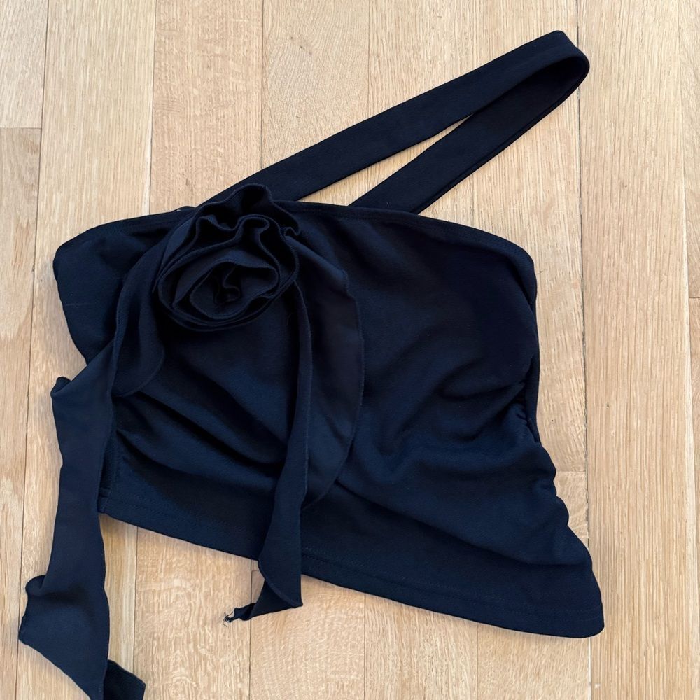 Black One-Shoulder Top with Bow Detail